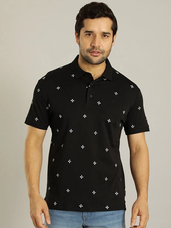 Indian Terrain Men's Half Sleeve Regular Fit Black Polo T-Shirt